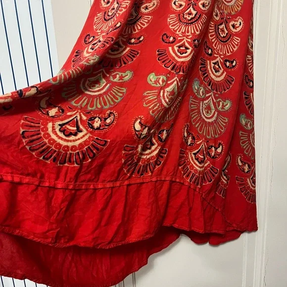 Indian Hand Printed Red Skirt - Picture 3 of 4
